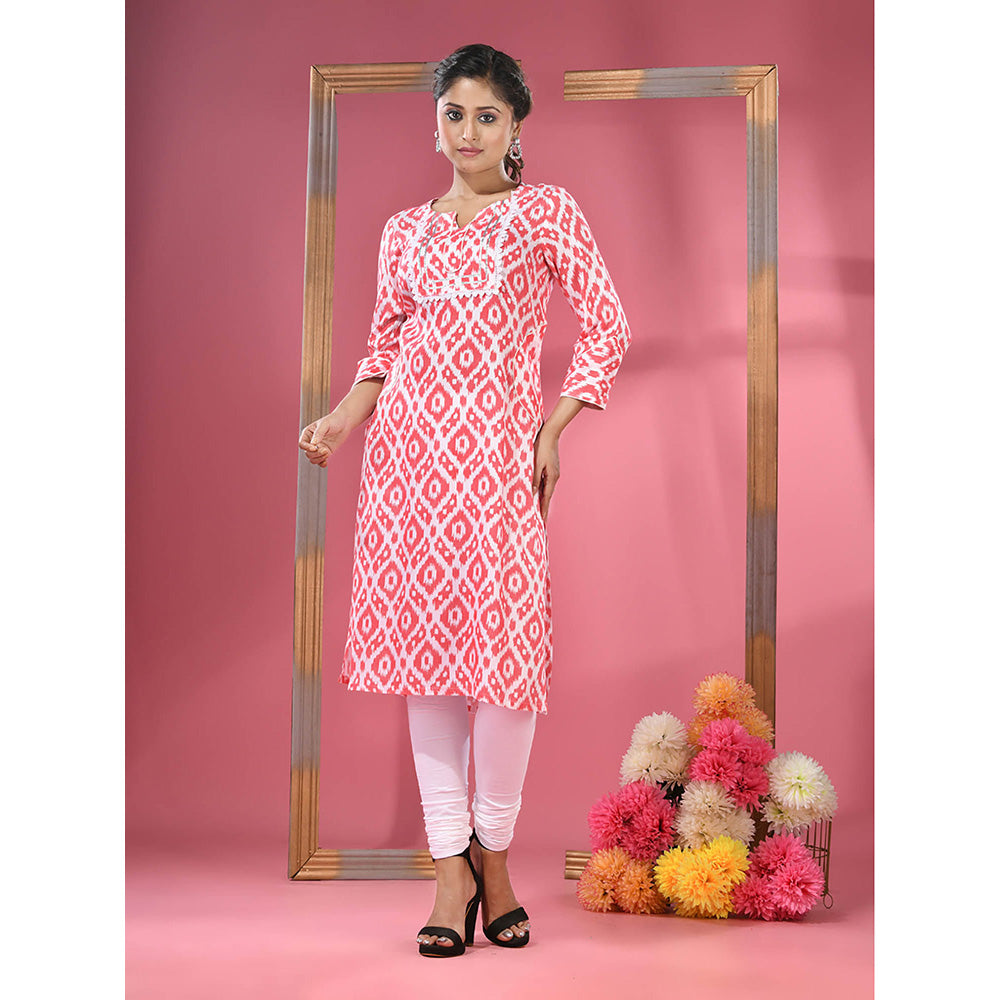 CHARUKRITI Red & White Printed Cotton Kurta