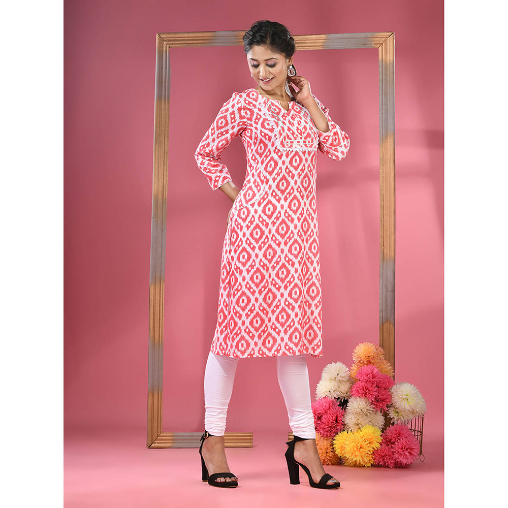 CHARUKRITI Red & White Printed Cotton Kurta