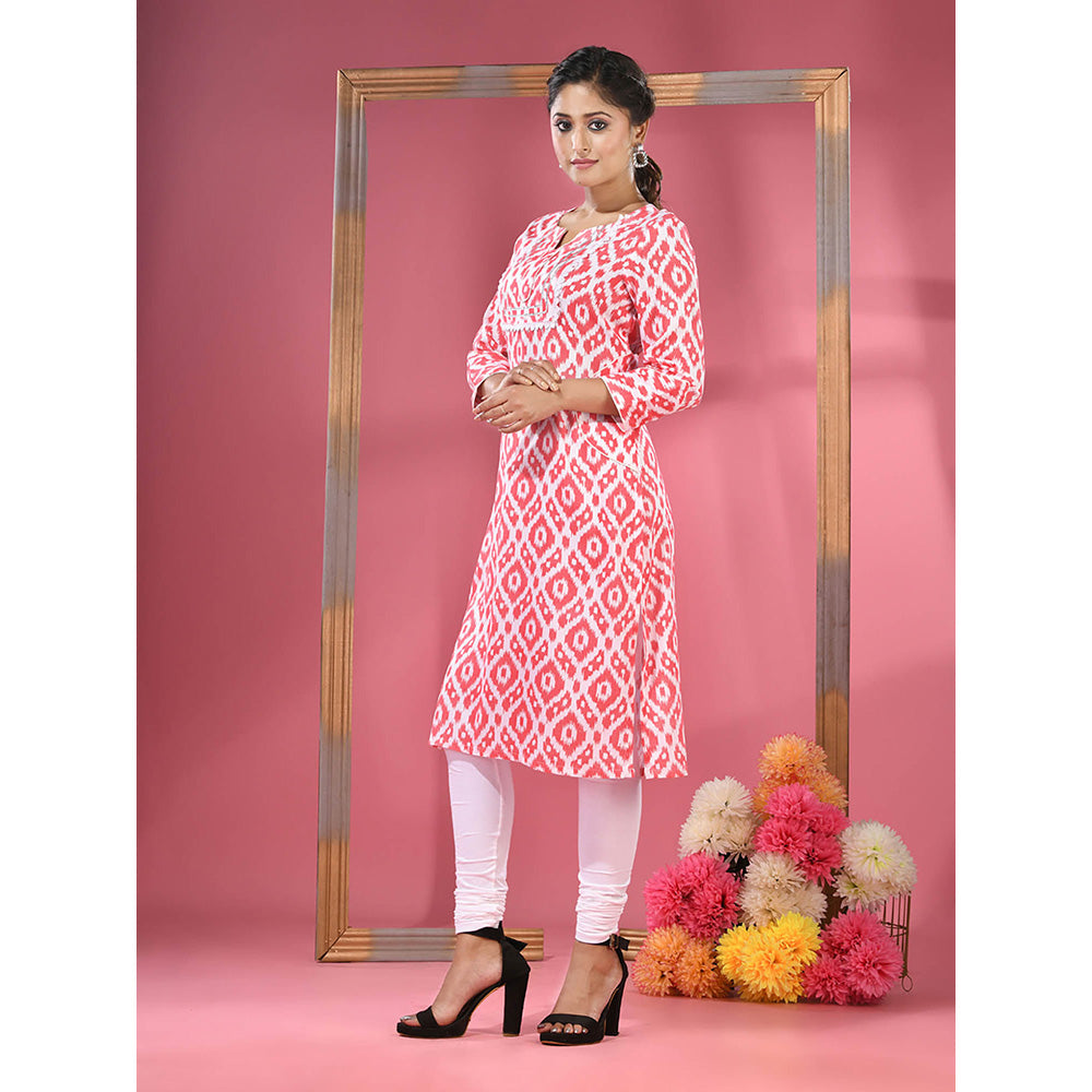 CHARUKRITI Red & White Printed Cotton Kurta