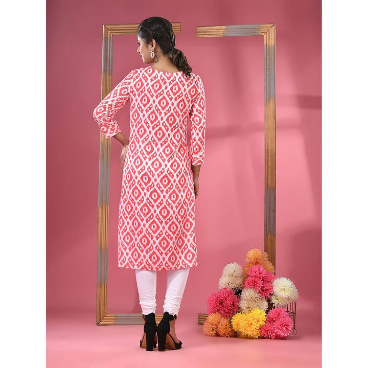 CHARUKRITI Red & White Printed Cotton Kurta