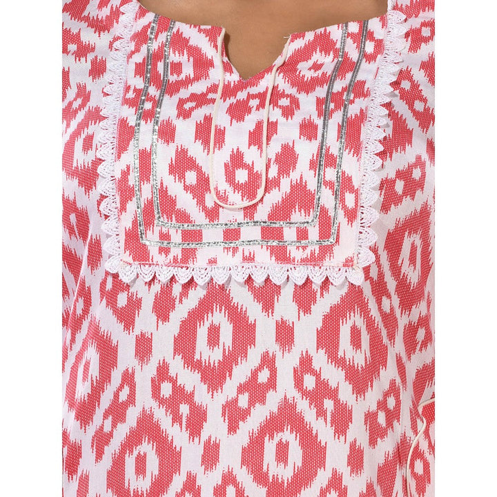 CHARUKRITI Red & White Printed Cotton Kurta