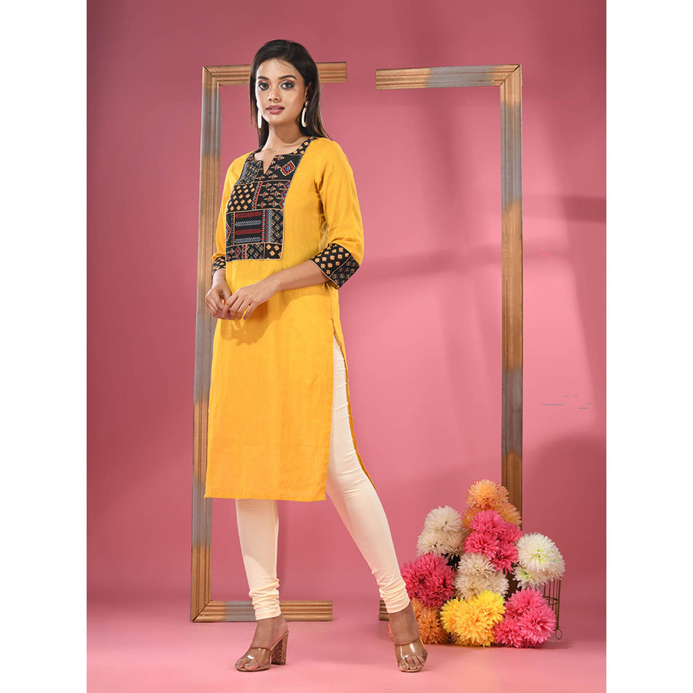 CHARUKRITI Yellow Cotton Straight Kurta