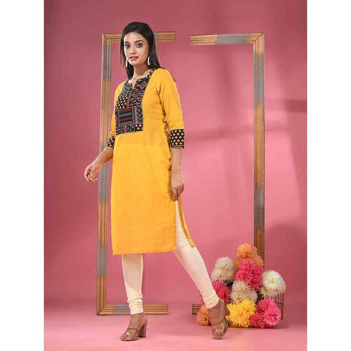 CHARUKRITI Yellow Cotton Straight Kurta