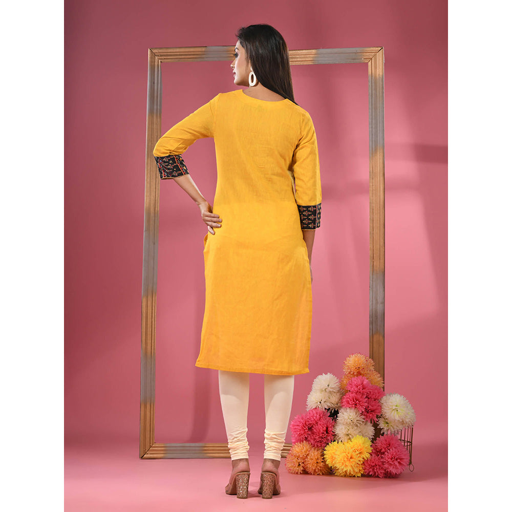 CHARUKRITI Yellow Cotton Straight Kurta