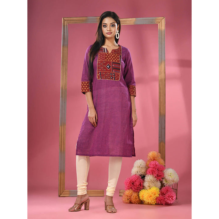 CHARUKRITI Purple Cotton Straight Kurta