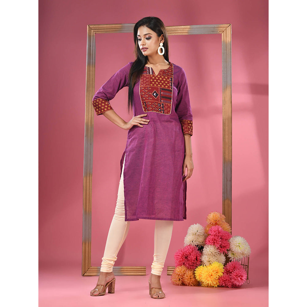 CHARUKRITI Purple Cotton Straight Kurta