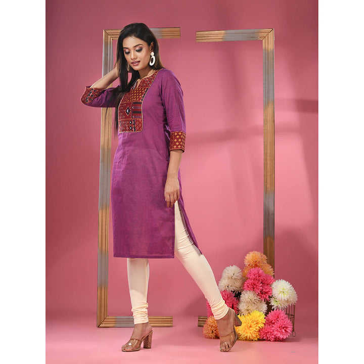 CHARUKRITI Purple Cotton Straight Kurta