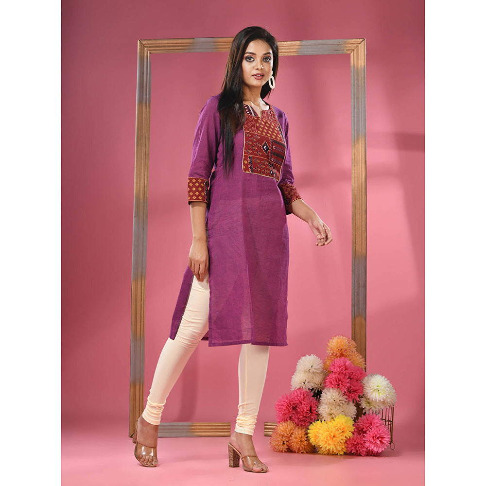 CHARUKRITI Purple Cotton Straight Kurta