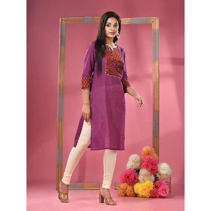 CHARUKRITI Purple Cotton Straight Kurta