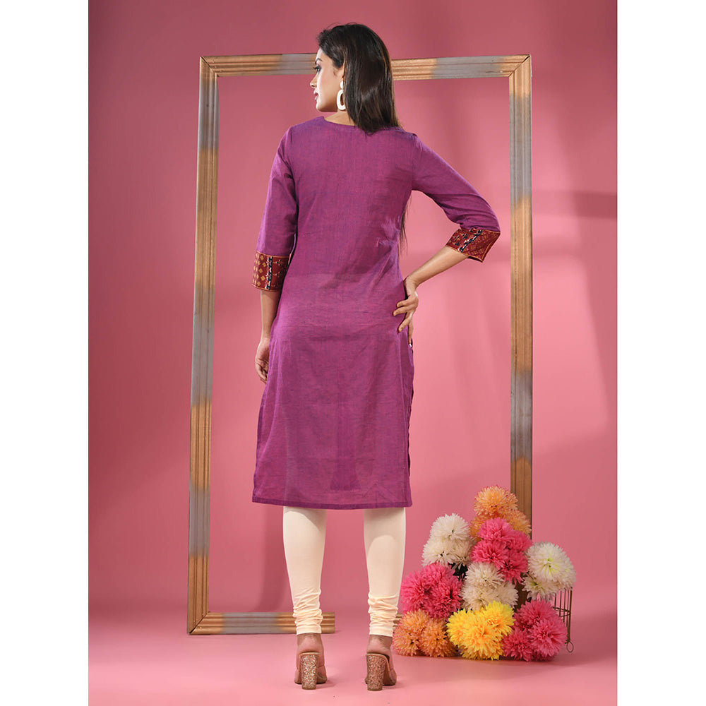 CHARUKRITI Purple Cotton Straight Kurta