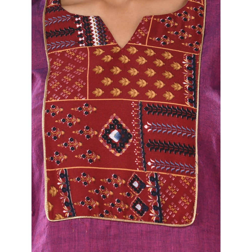 CHARUKRITI Purple Cotton Straight Kurta