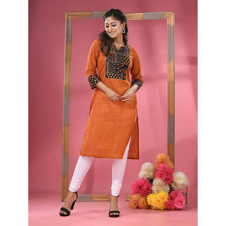 CHARUKRITI Rust Cotton Straight Kurta