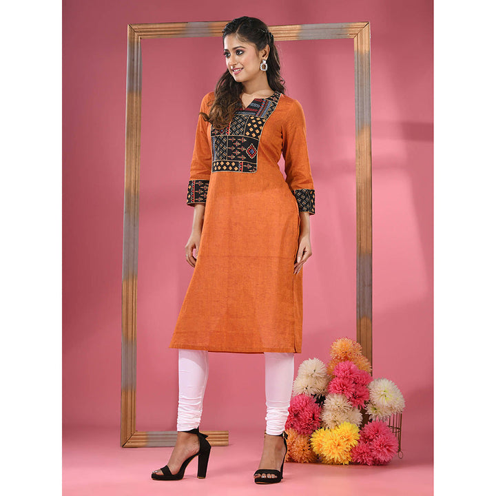 CHARUKRITI Rust Cotton Straight Kurta