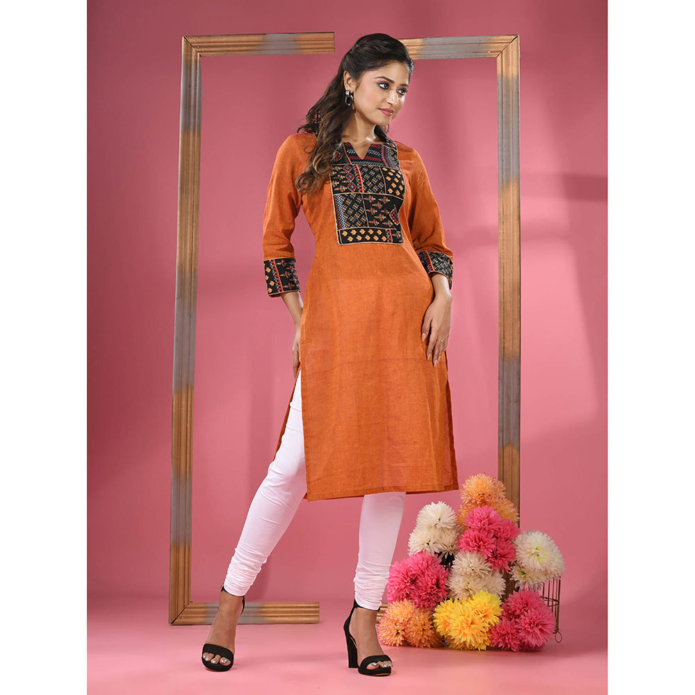 CHARUKRITI Rust Cotton Straight Kurta