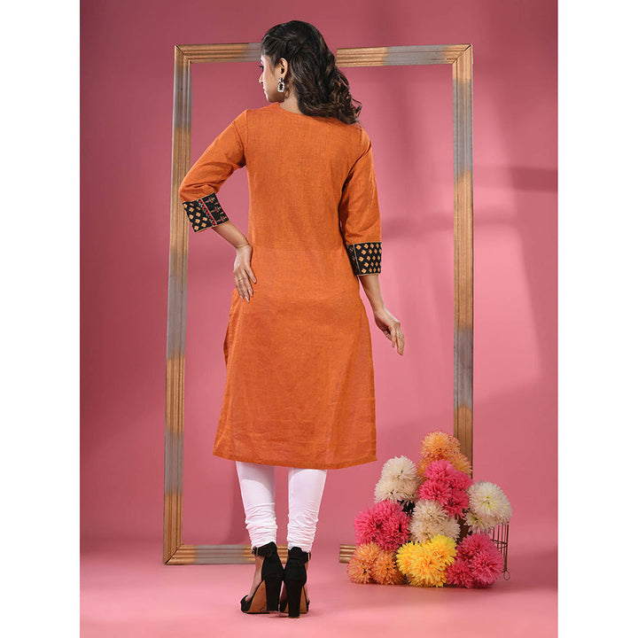 CHARUKRITI Rust Cotton Straight Kurta