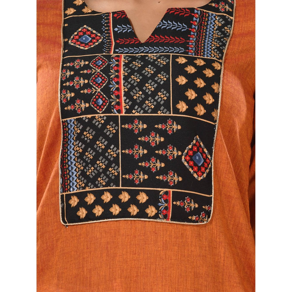 CHARUKRITI Rust Cotton Straight Kurta