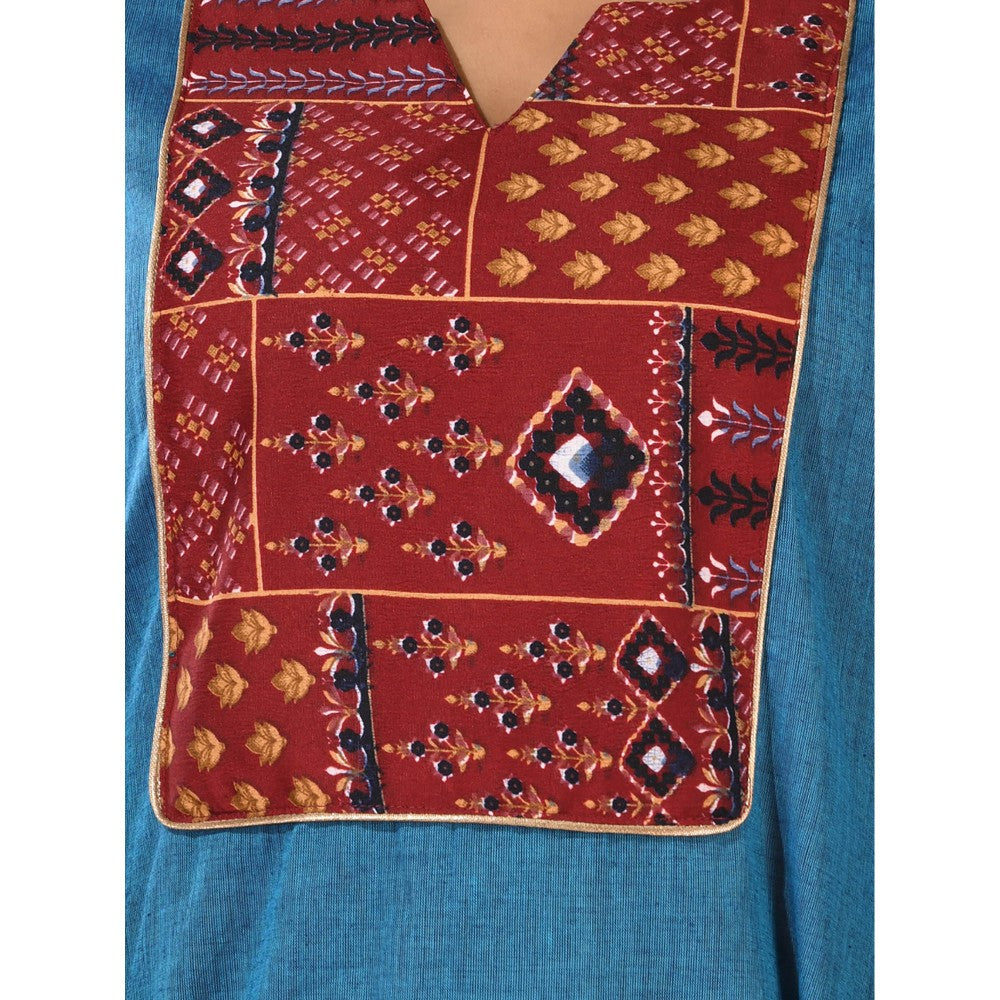 CHARUKRITI Sapphire Blue Cotton Straight Kurta