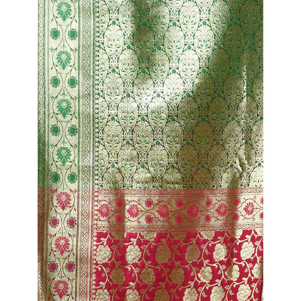 CHARUKRITI Rose Pink Silk Banarasi Saree with Zari Woven Designs & Unstitched Blouse