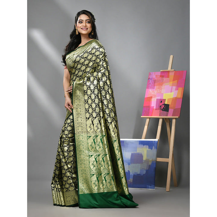 CHARUKRITI Black Silk Banarasi Saree with Zari Woven Designs & Unstitched Blouse