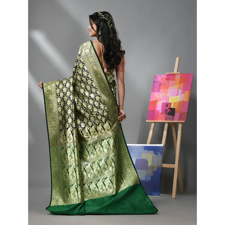 CHARUKRITI Black Silk Banarasi Saree with Zari Woven Designs & Unstitched Blouse