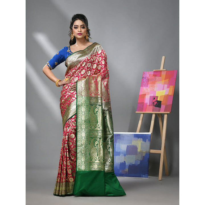 CHARUKRITI Blush Pink Silk Banarasi Saree with Zari Woven Designs & Unstitched Blouse