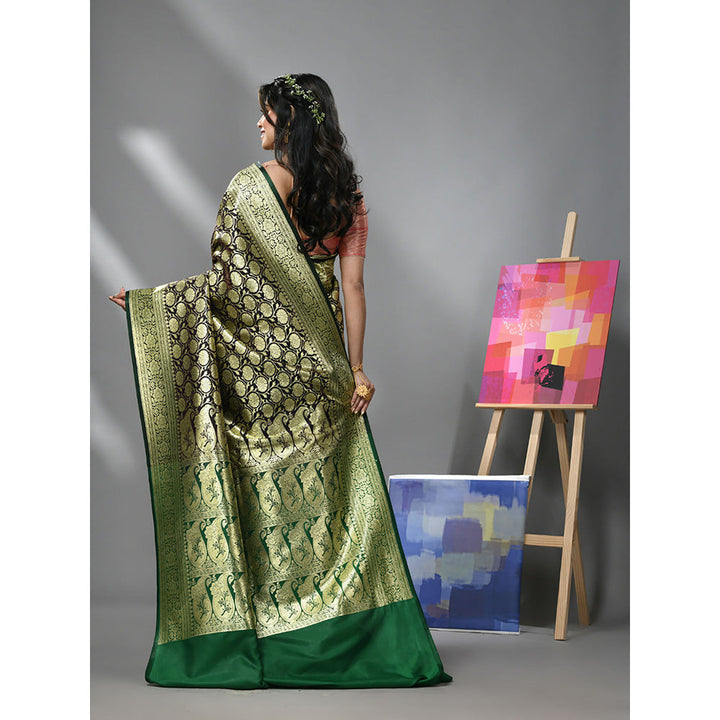 CHARUKRITI Eggplant Silk Banarasi Saree with Zari Woven Designs & Unstitched Blouse