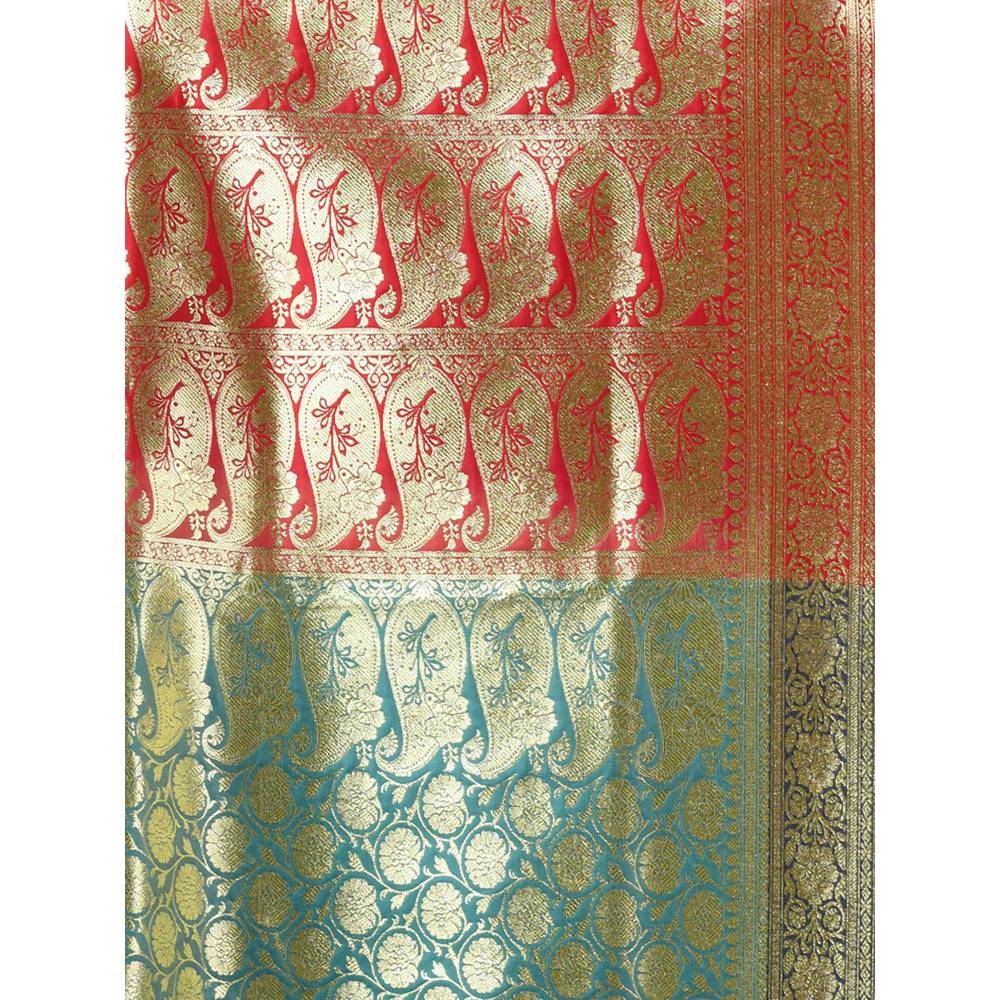 CHARUKRITI Ice Blue Silk Banarasi Saree with Zari Woven Designs & Unstitched Blouse