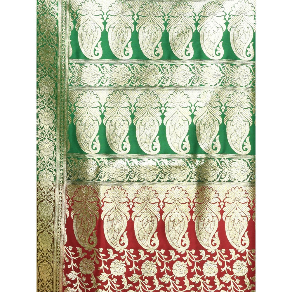 CHARUKRITI Ruby Red Silk Banarasi Saree with Zari Woven Designs & Unstitched Blouse