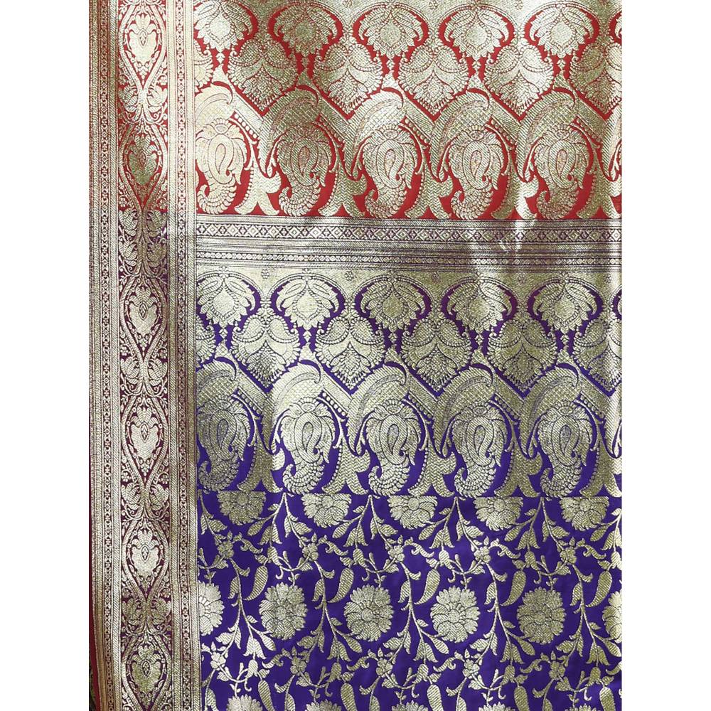 CHARUKRITI Ultra Blue Silk Banarasi Saree with Zari Woven Designs & Unstitched Blouse