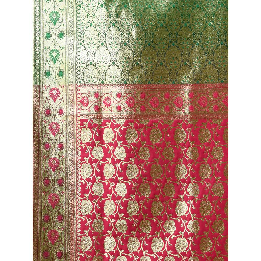 CHARUKRITI Red Silk Banarasi Saree with All Over Jacquard Degins & Unstitched Blouse