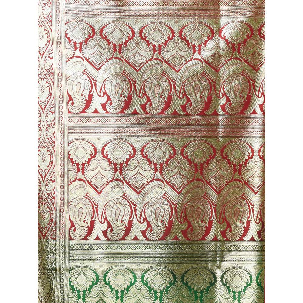 CHARUKRITI Green Silk Banarasi Saree with Zari Woven Designs & Unstitched Blouse