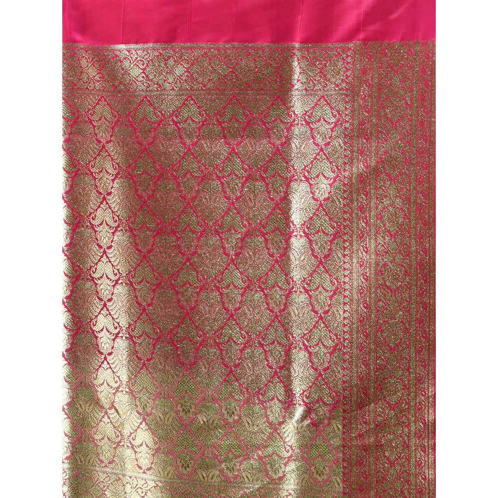 CHARUKRITI Brown Silk Banarasi Saree with Zari Woven Designs & Unstitched Blouse