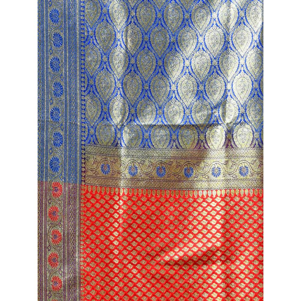 CHARUKRITI Red Silk Banarasi Patli Pallu Saree with Woven Designs & Unstitched Blouse