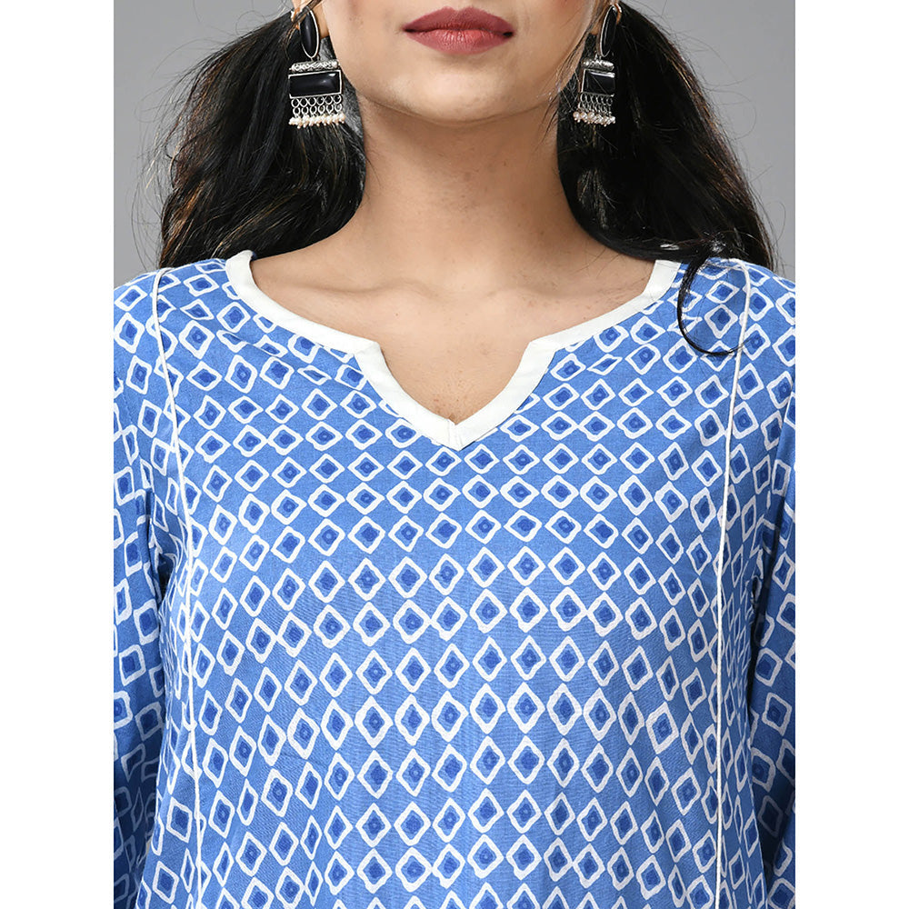 CHARUKRITI Blue Cotton Ethnic Prints Kurta and Palazzo (Set of 2)