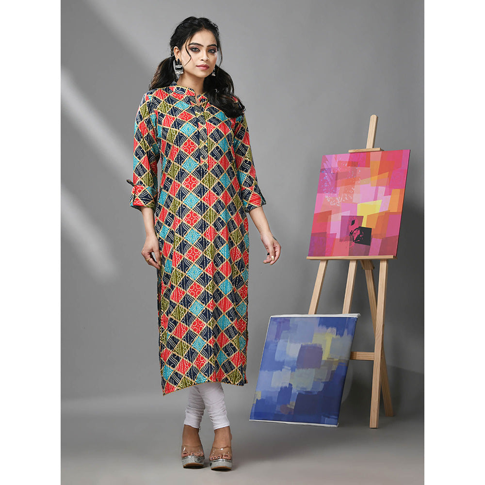 CHARUKRITI Multicolor Rayon Bandhani Printed Kurta