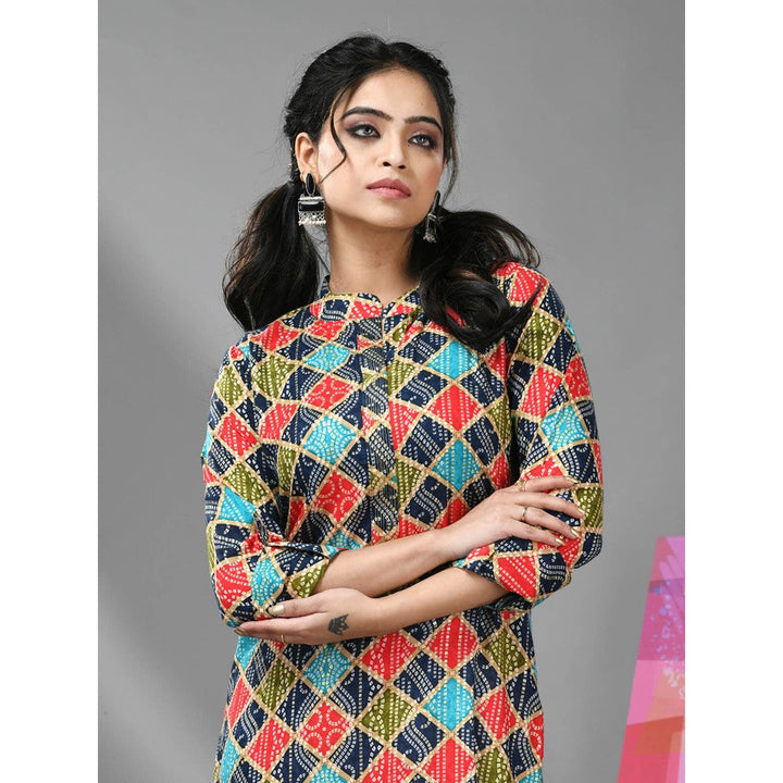 CHARUKRITI Multicolor Rayon Bandhani Printed Kurta