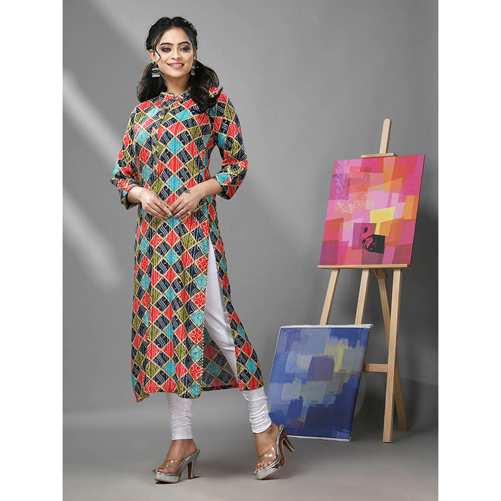 CHARUKRITI Multicolor Rayon Bandhani Printed Kurta