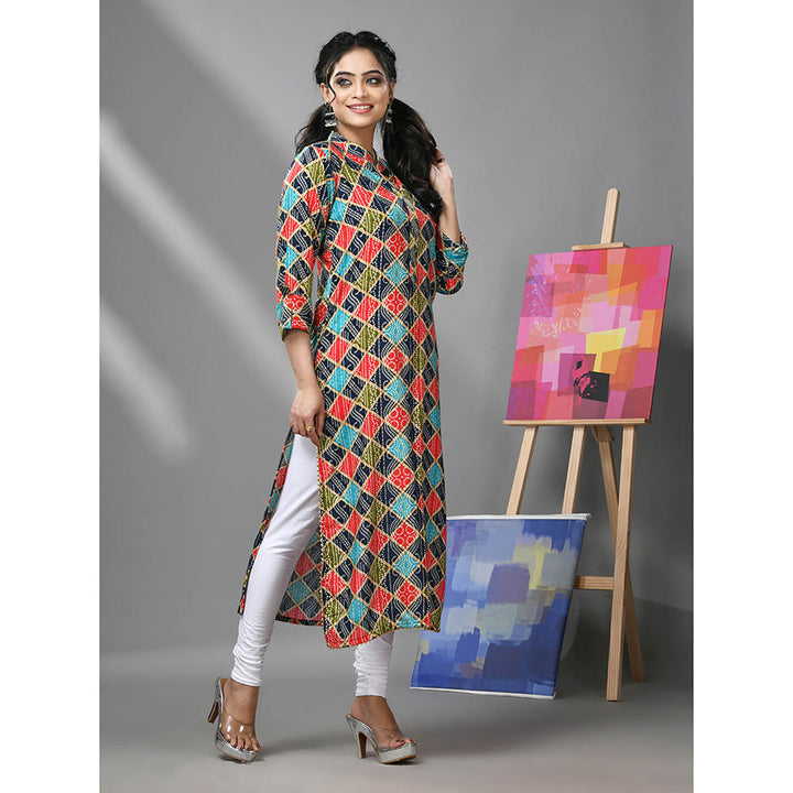 CHARUKRITI Multicolor Rayon Bandhani Printed Kurta