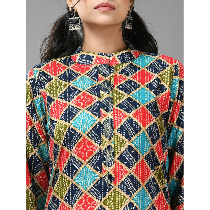 CHARUKRITI Multicolor Rayon Bandhani Printed Kurta