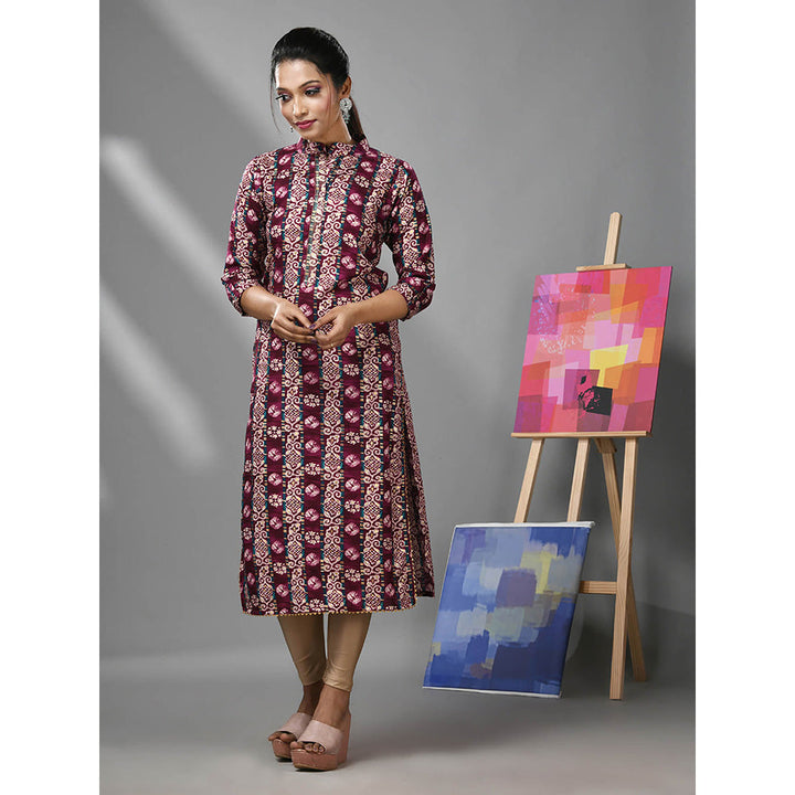 CHARUKRITI Plum Rayon Ethnic Printed Kurta