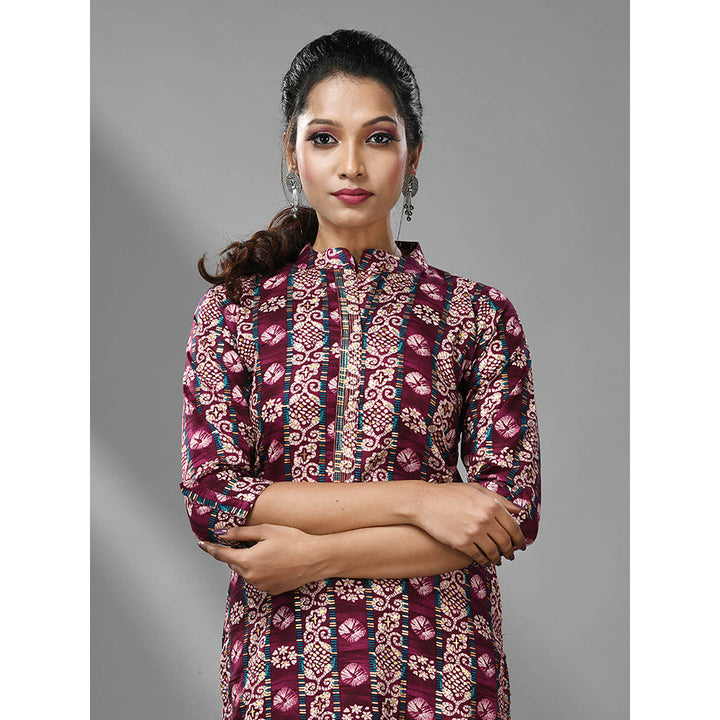 CHARUKRITI Plum Rayon Ethnic Printed Kurta