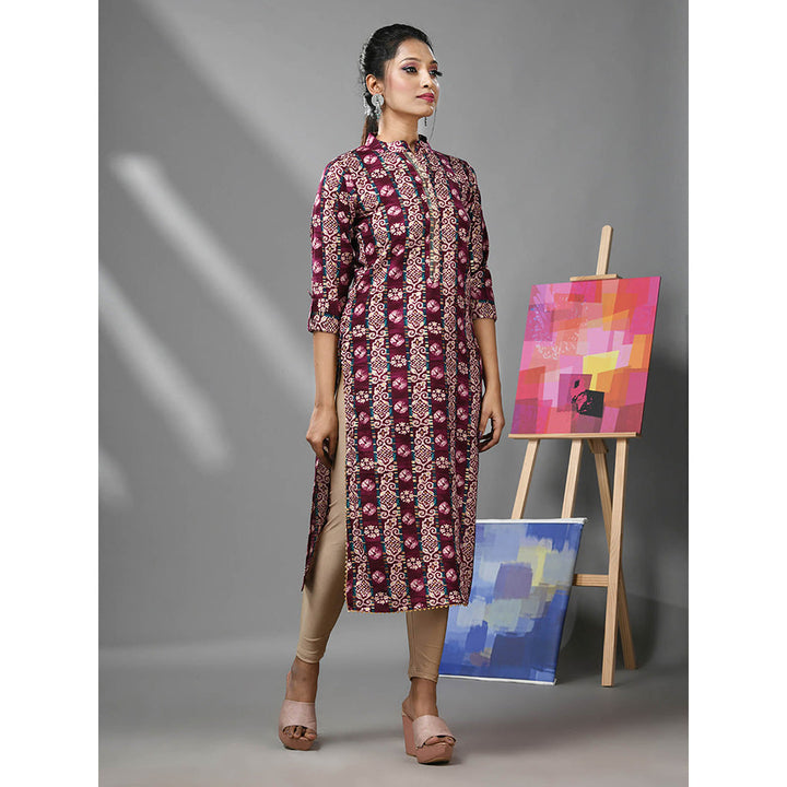 CHARUKRITI Plum Rayon Ethnic Printed Kurta