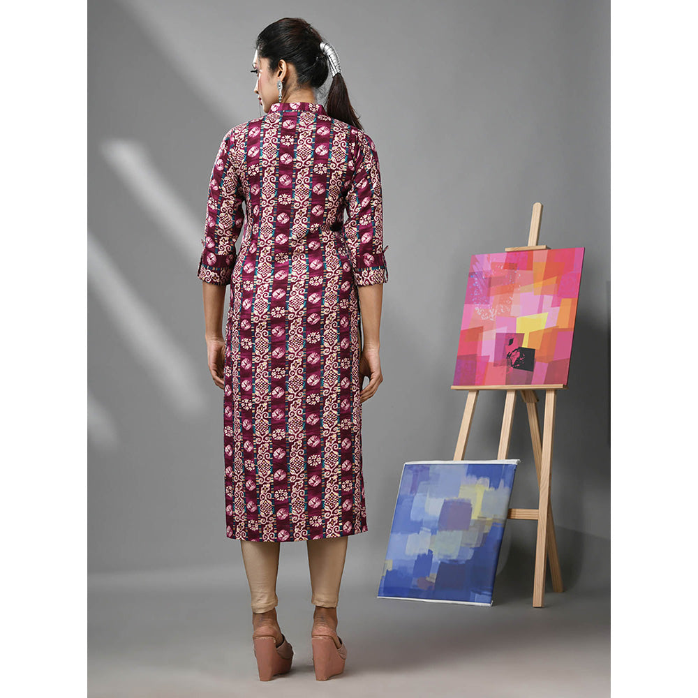 CHARUKRITI Plum Rayon Ethnic Printed Kurta