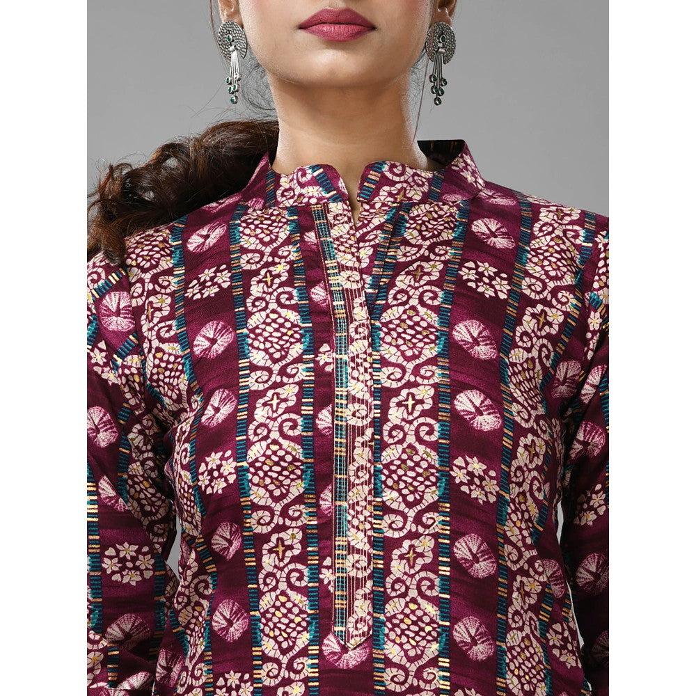 CHARUKRITI Plum Rayon Ethnic Printed Kurta