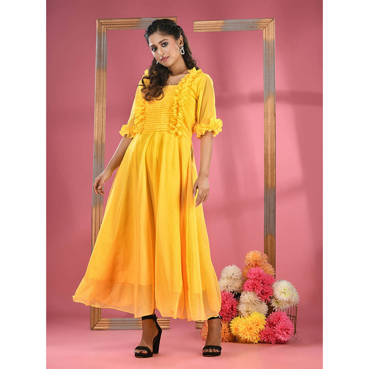 CHARUKRITI Yellow Georgette Dress