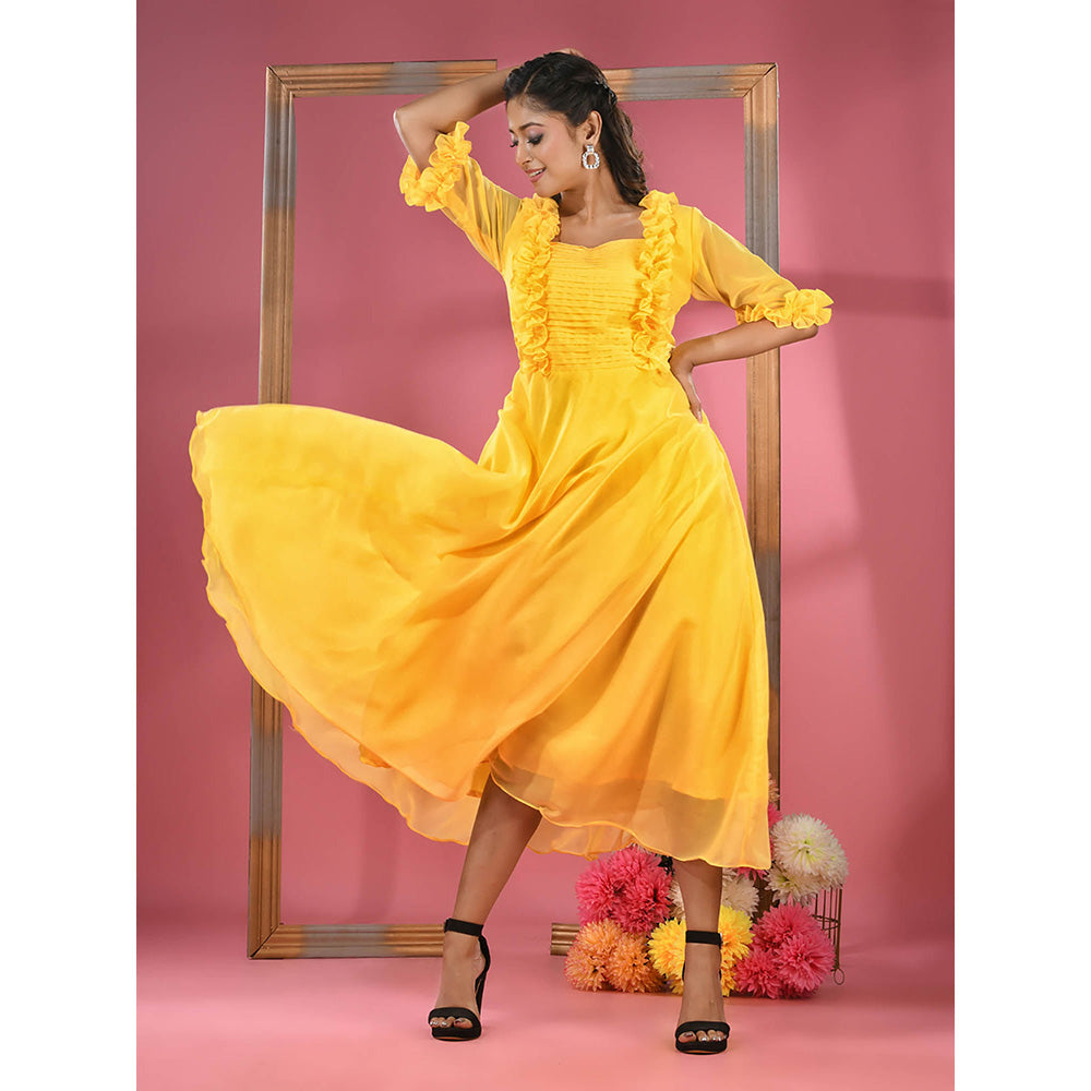 CHARUKRITI Yellow Georgette Dress