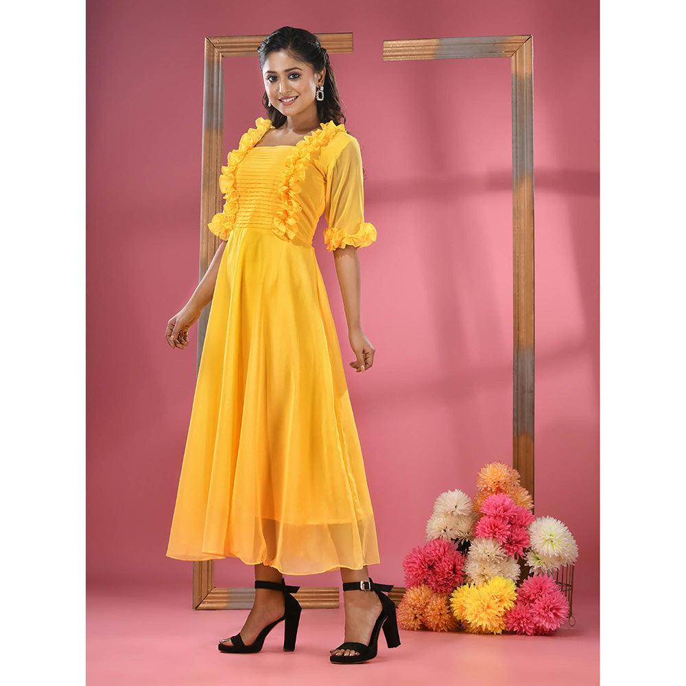 CHARUKRITI Yellow Georgette Dress