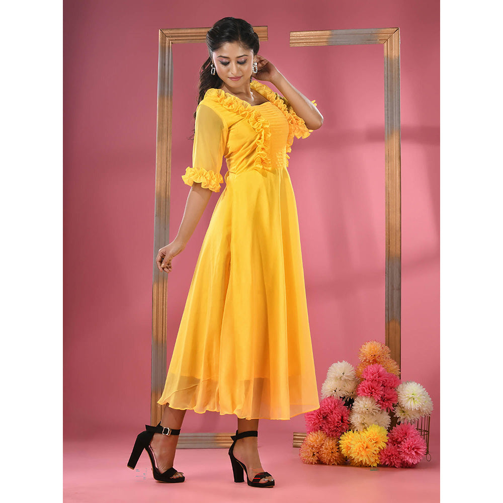 CHARUKRITI Yellow Georgette Dress