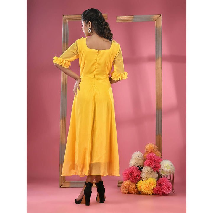 CHARUKRITI Yellow Georgette Dress