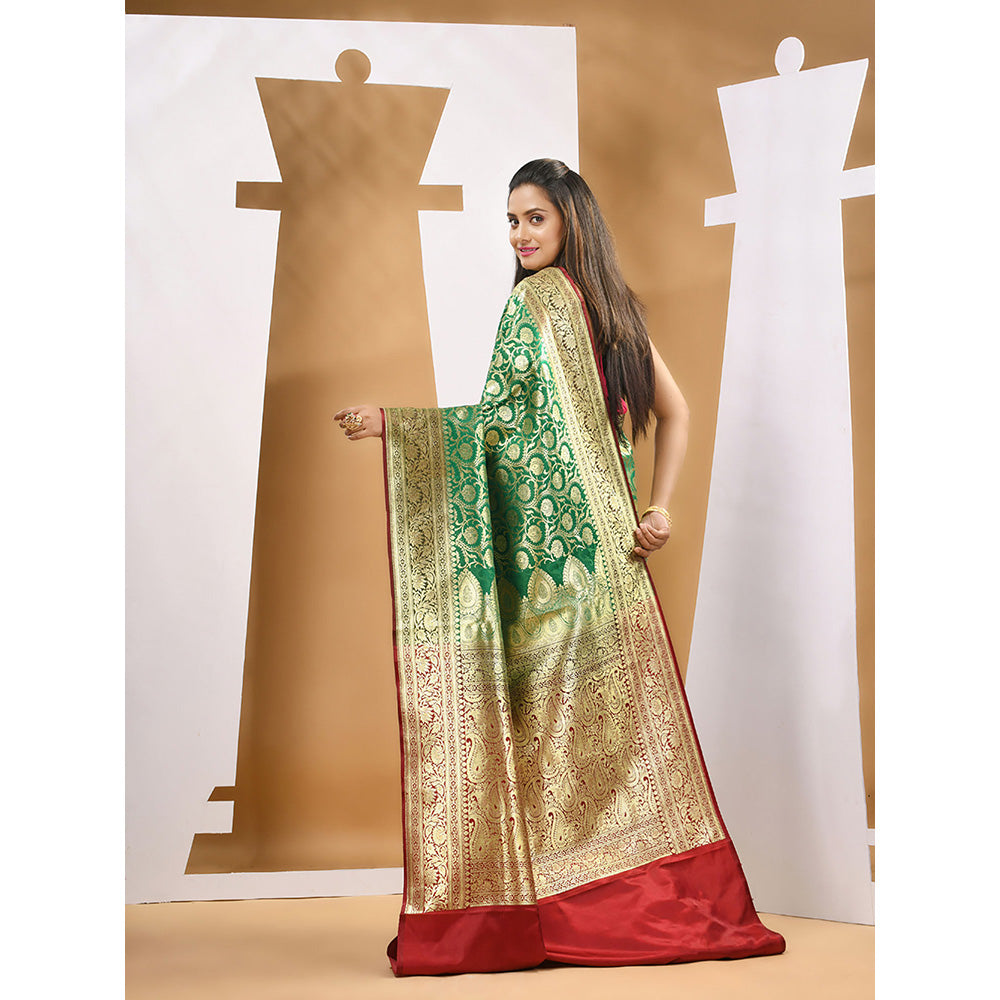 CHARUKRITI Green Silk Banarasi Zari Saree with Unstitched Blouse